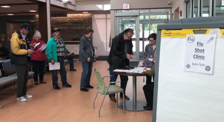 People line up to receive their flu shot at Niagara Falls Memorial Medical Center